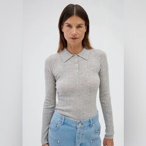Renggli Cashmere Pointelle Polo Top Grey